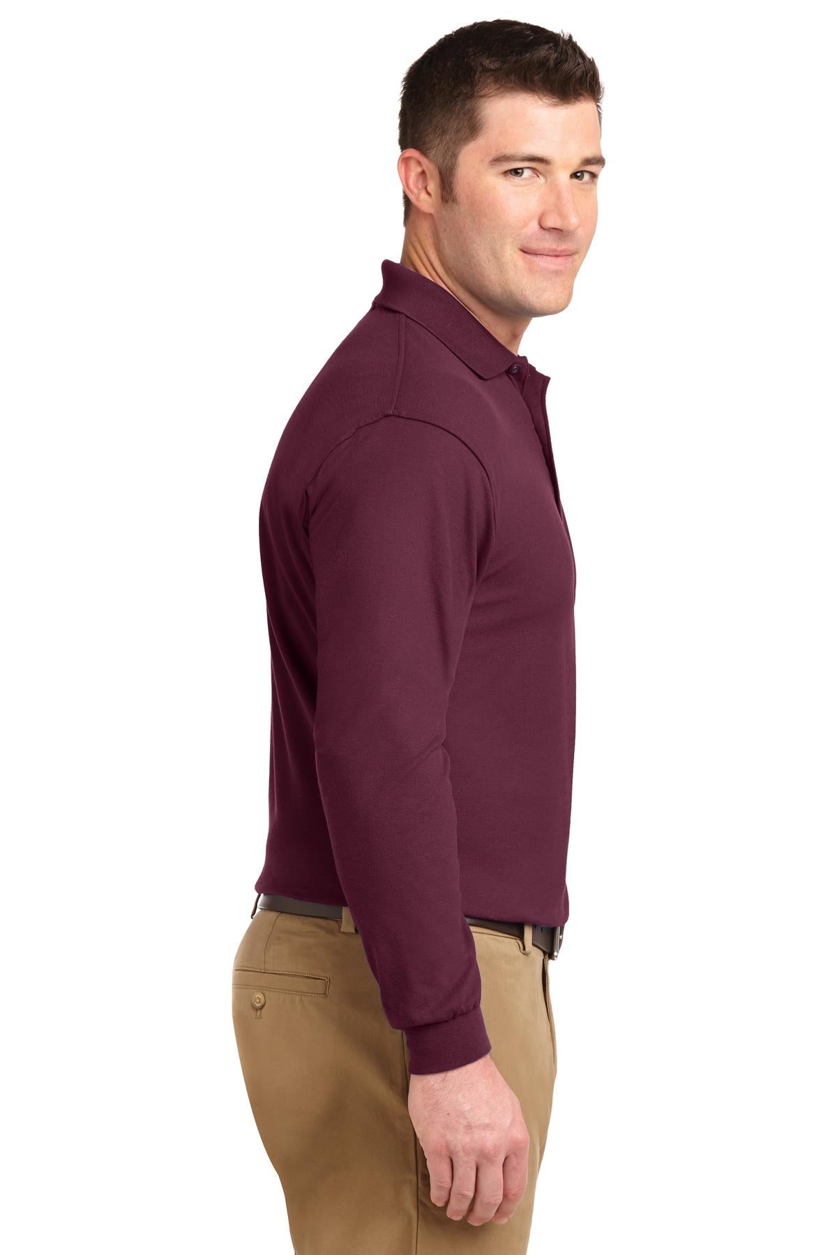 Burgundy Port Authority Silk Touch Long Sleeve Polo. K500LS plain