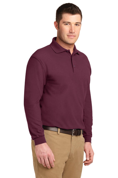 Burgundy Port Authority Silk Touch Long Sleeve Polo. K500LS plain
