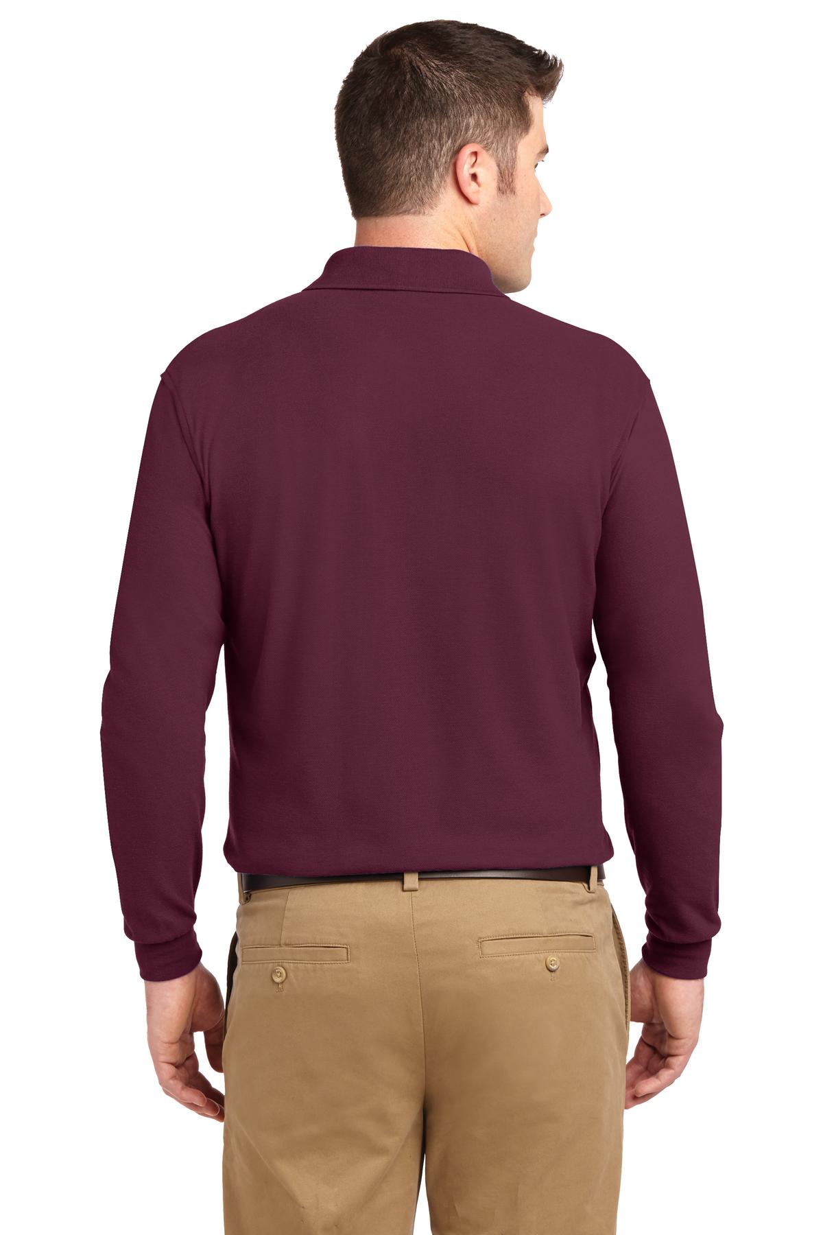 Burgundy Port Authority Silk Touch Long Sleeve Polo. K500LS plain