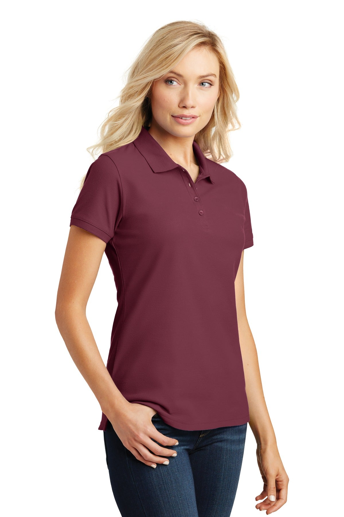 Burgundy Port Authority Women's Core Classic Pique Polo. L100 plain