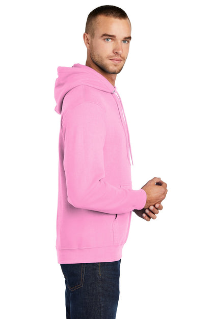 Candy Pink Port & Co Core Fleece Pullover Hooded Sweatshirt. PC78H