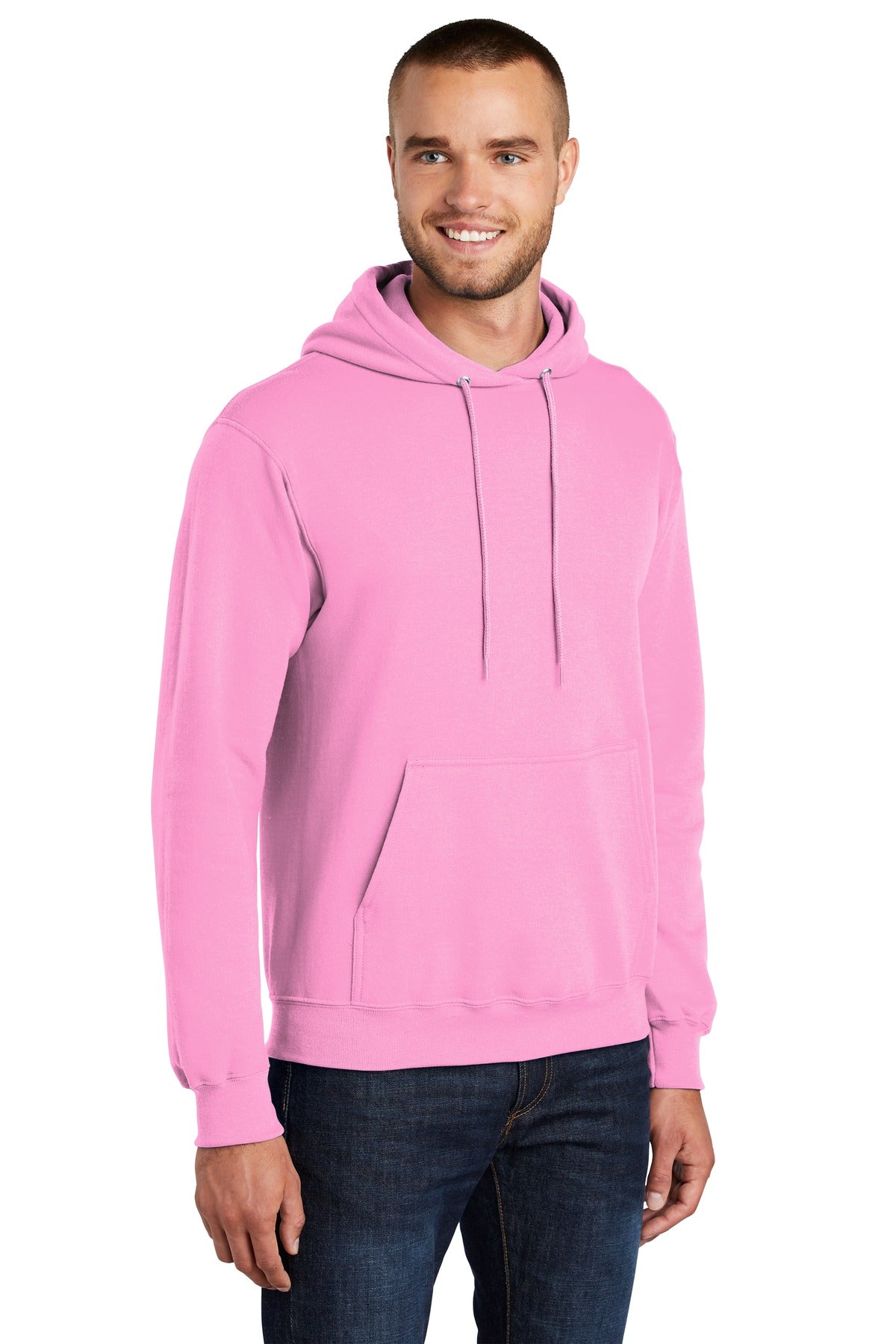 Candy Pink Port & Co Core Fleece Pullover Hooded Sweatshirt. PC78H