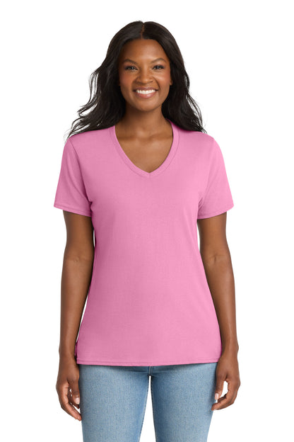 Candy Pink Port & Co Women's Core Cotton V-Neck Tee. LPC54V plain