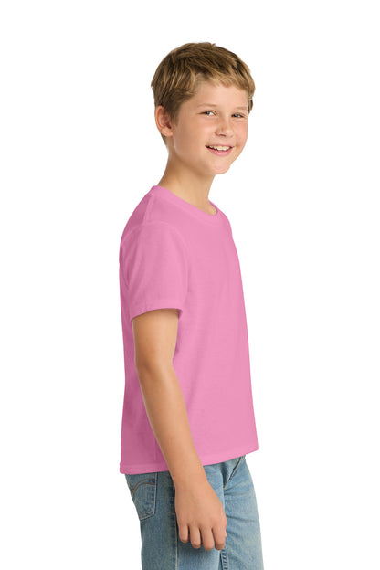 Candy Pink Port & Co Youth Core Blend Tee. PC55Y plain