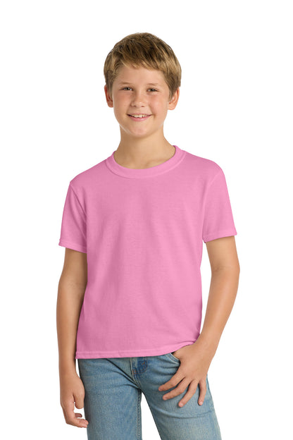 Candy Pink Port & Co Youth Core Blend Tee. PC55Y plain