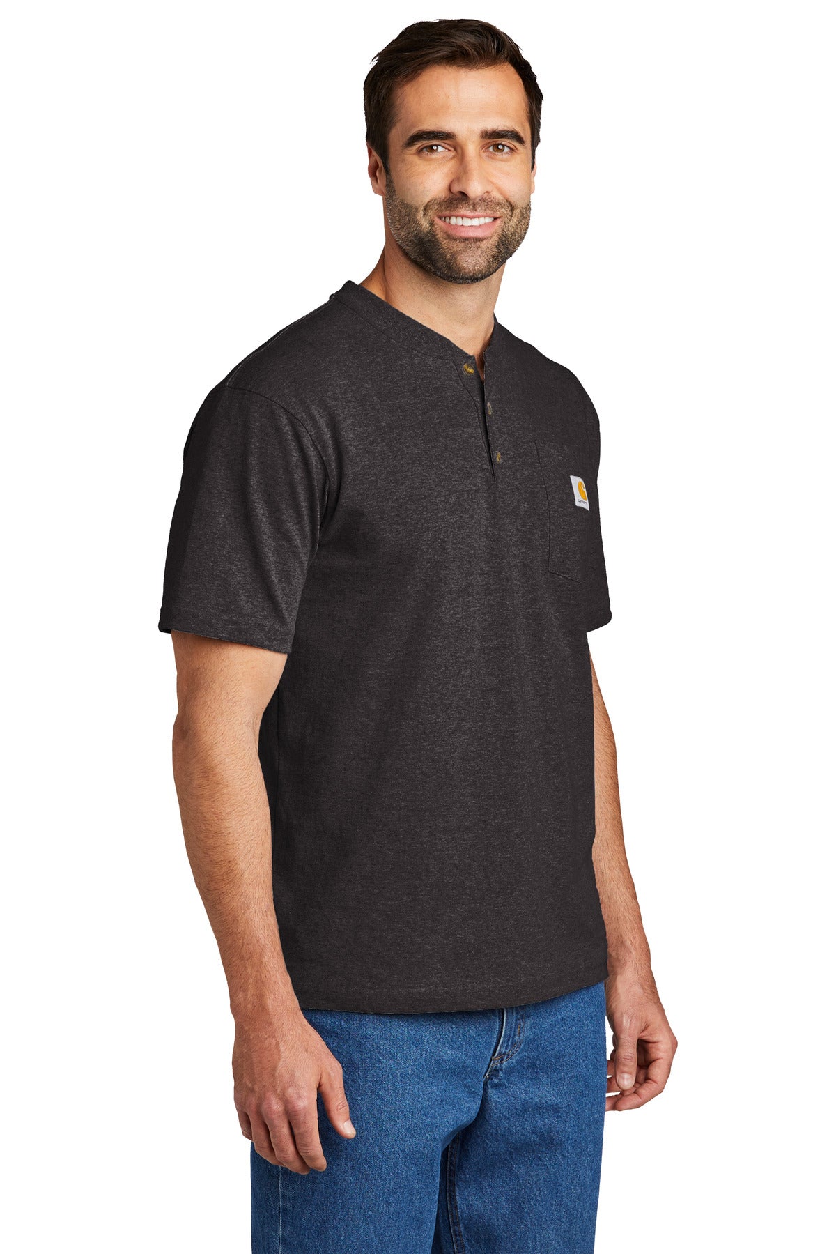 Carbon Heather Carhartt Short Sleeve Henley T-Shirt CTK84 plain