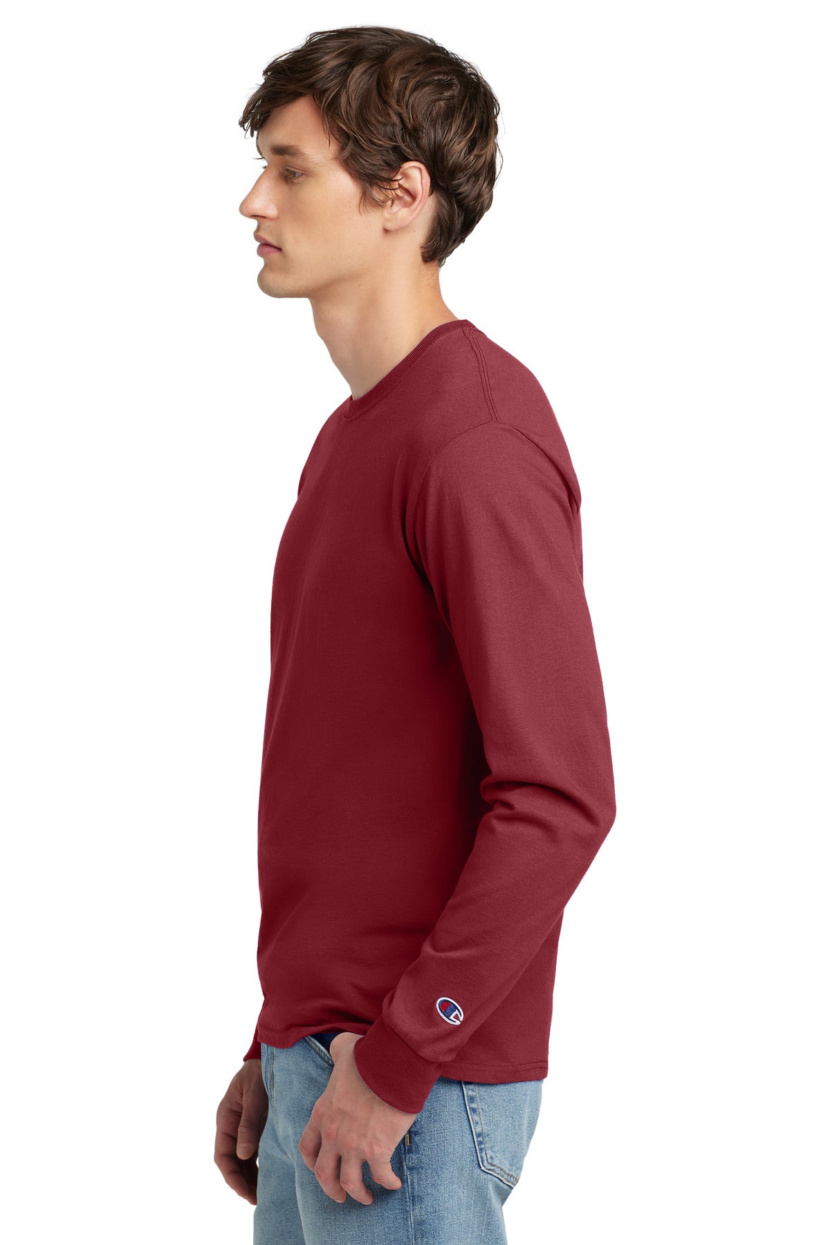 Cardinal Champion Heritage 5.2-Oz Jersey Long Sleeve Tee CC8C plain
