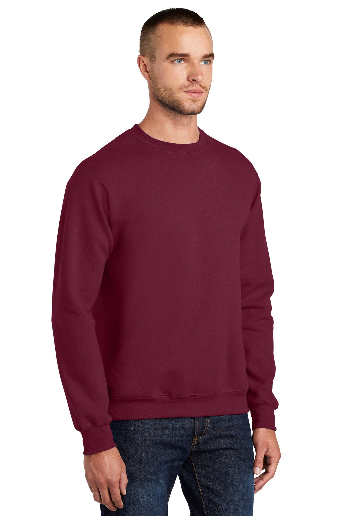 Cardinal Port & Co Essential Fleece Crewneck Sweatshirt. PC90 plain