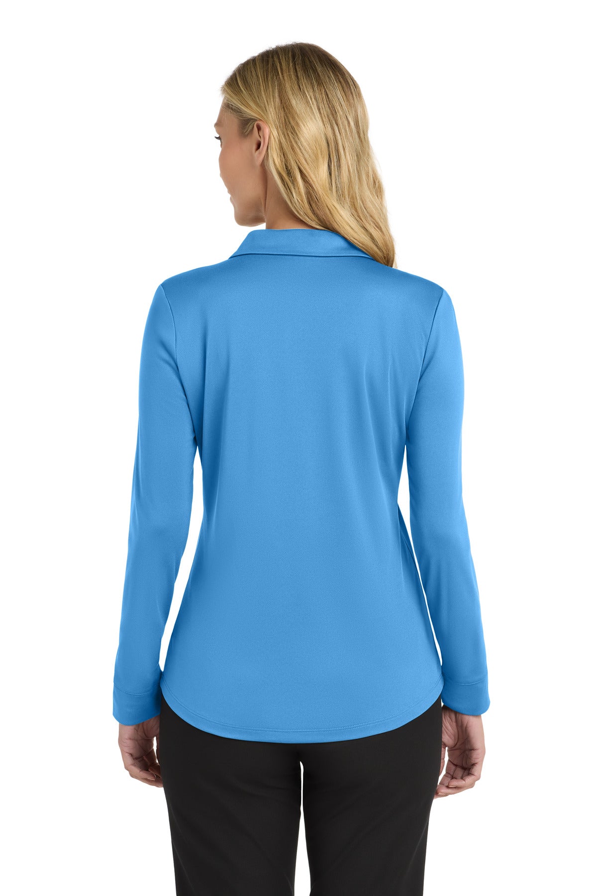 Carolina Blue Port Authority Women's Silk Touch Performance Long Sleeve Polo. L540LS plain