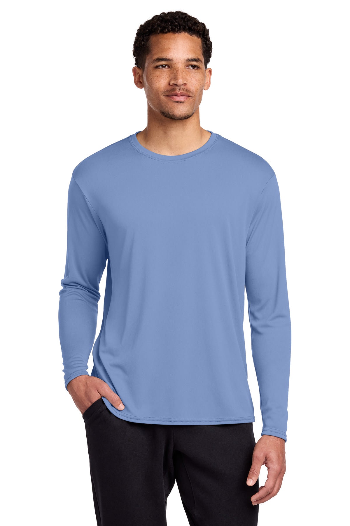 Carolina Blue Port & Co Long Sleeve Performance Tee. PC380LS plain