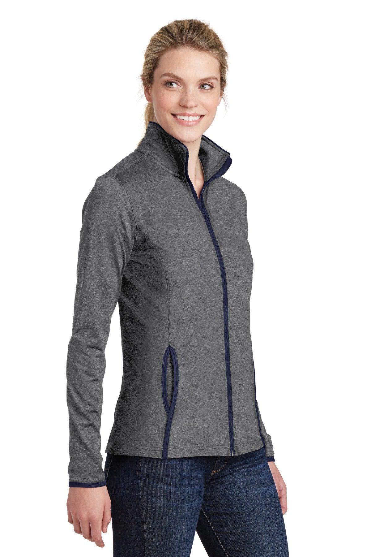 CGH/True Navy Sport-Tek Women's Sport-Wick Stretch Contrast Full-Zip Jacket. LST853 plain