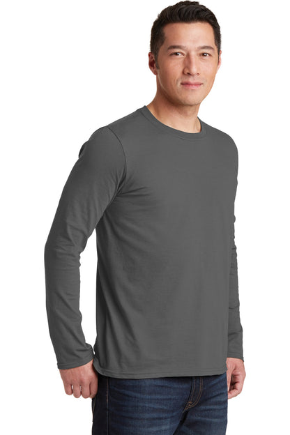 Charcoal Gildan Softstyle Long Sleeve T-Shirt. 64400 plain