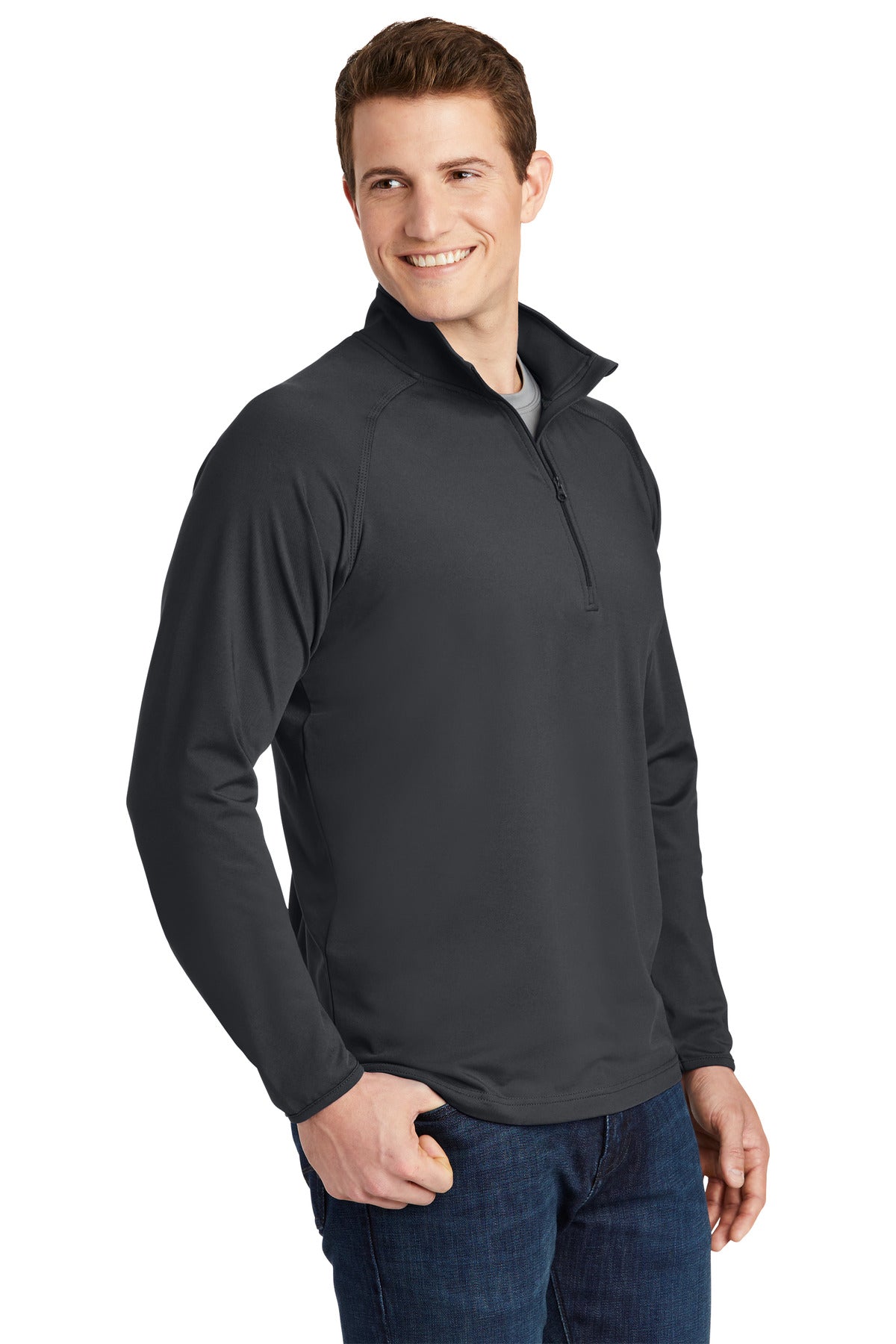 Charcoal Grey Sport-Tek Sport-Wick Stretch 1/4-Zip Pullover. ST850 plain
