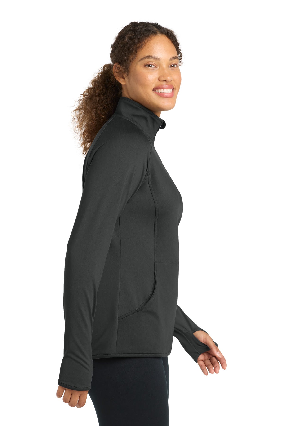 Charcoal Grey Sport-Tek Women's Sport-Wick Stretch 1/4-Zip Pullover. LST850 plain