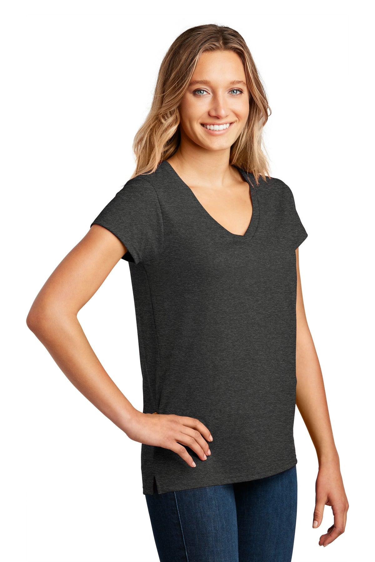 Charcoal Hthr District Women's Re-Tee V-Neck DT8001 plain