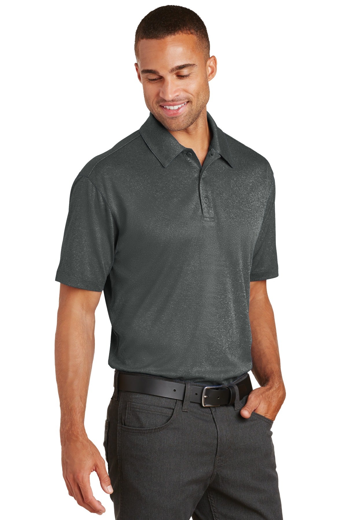Charcoal Hthr Port Authority Trace Heather Polo. K576 plain