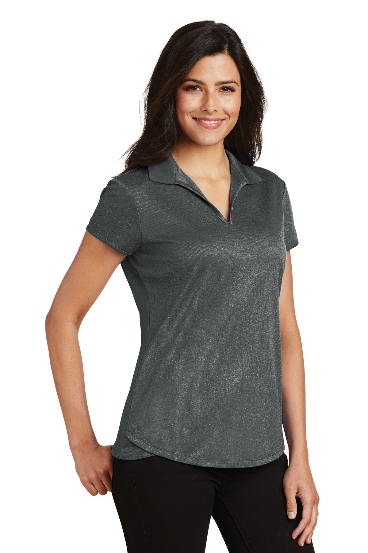 Charcoal Hthr Port Authority Women's Trace Heather Polo. L576 plain