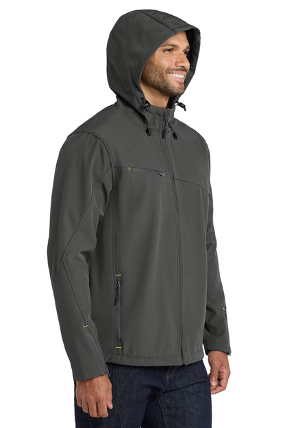 Charcoal Port Authority Textured Hooded Soft Shell Jacket. J706 plain
