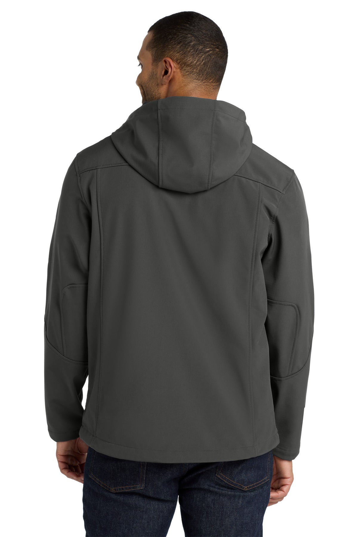 Charcoal Port Authority Textured Hooded Soft Shell Jacket. J706 plain