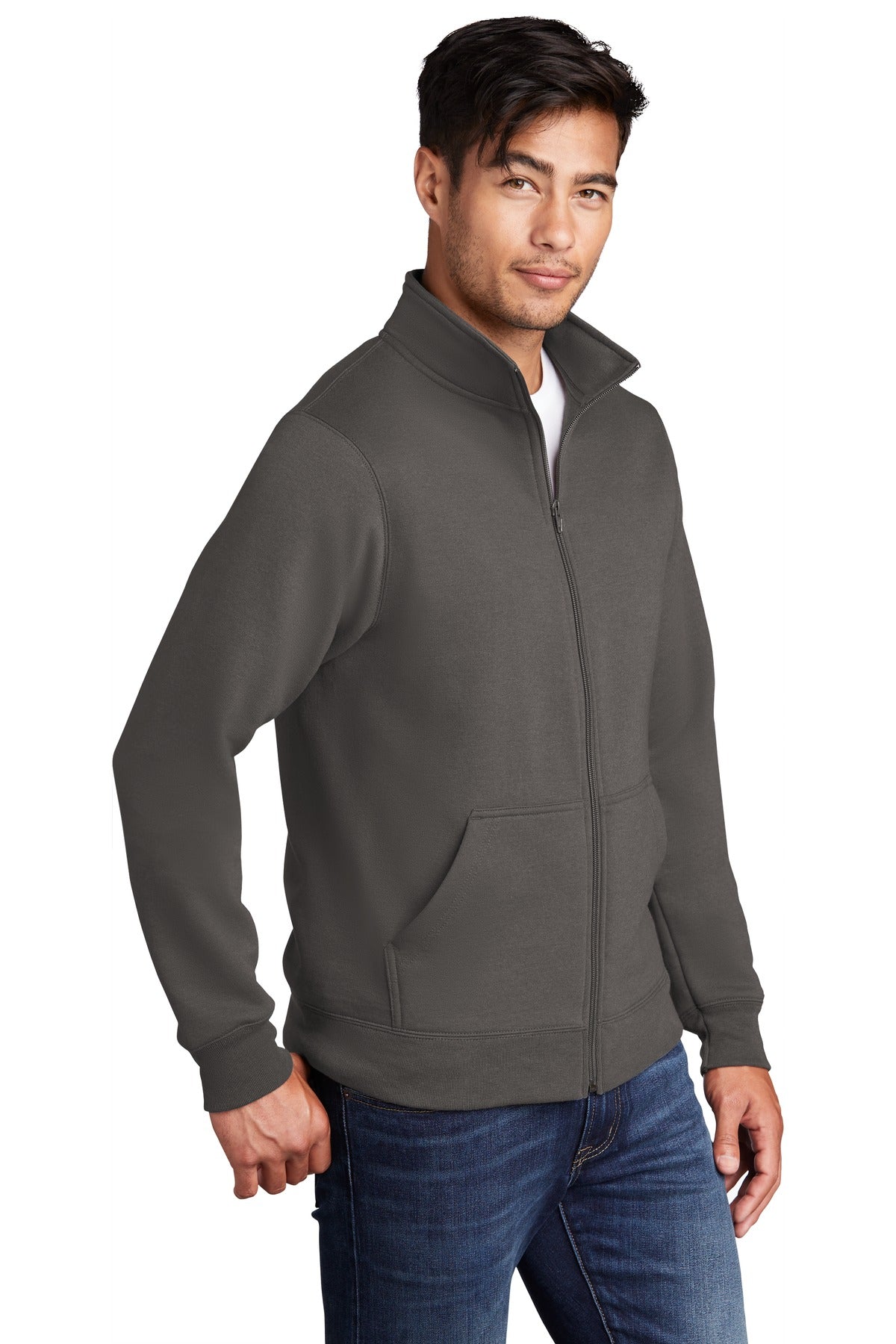 Charcoal Port & Co Core Fleece Cadet Full-Zip Sweatshirt PC78FZ plain