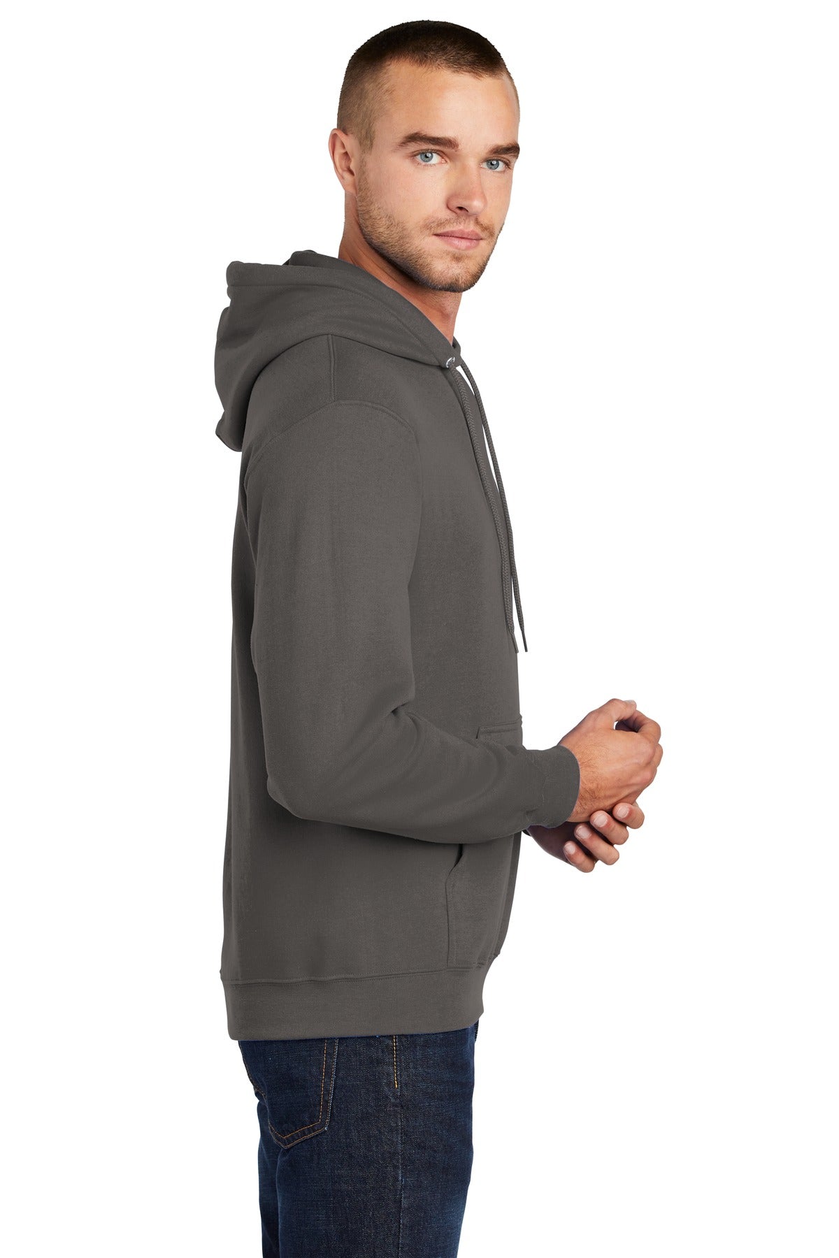 Charcoal Port & Co Core Fleece Pullover Hooded Sweatshirt. PC78H