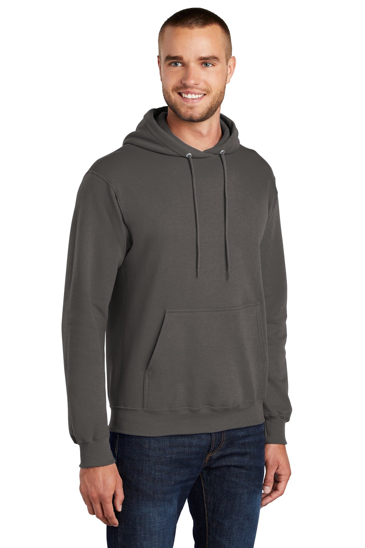 Charcoal Port & Co Core Fleece Pullover Hooded Sweatshirt. PC78H
