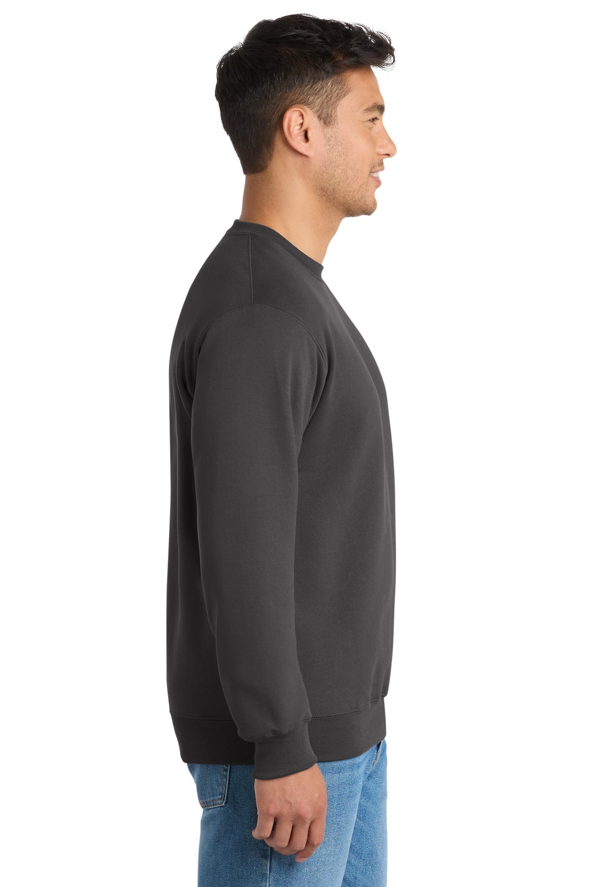 Charcoal Port & Co Essential Fleece Crewneck Sweatshirt. PC90 plain
