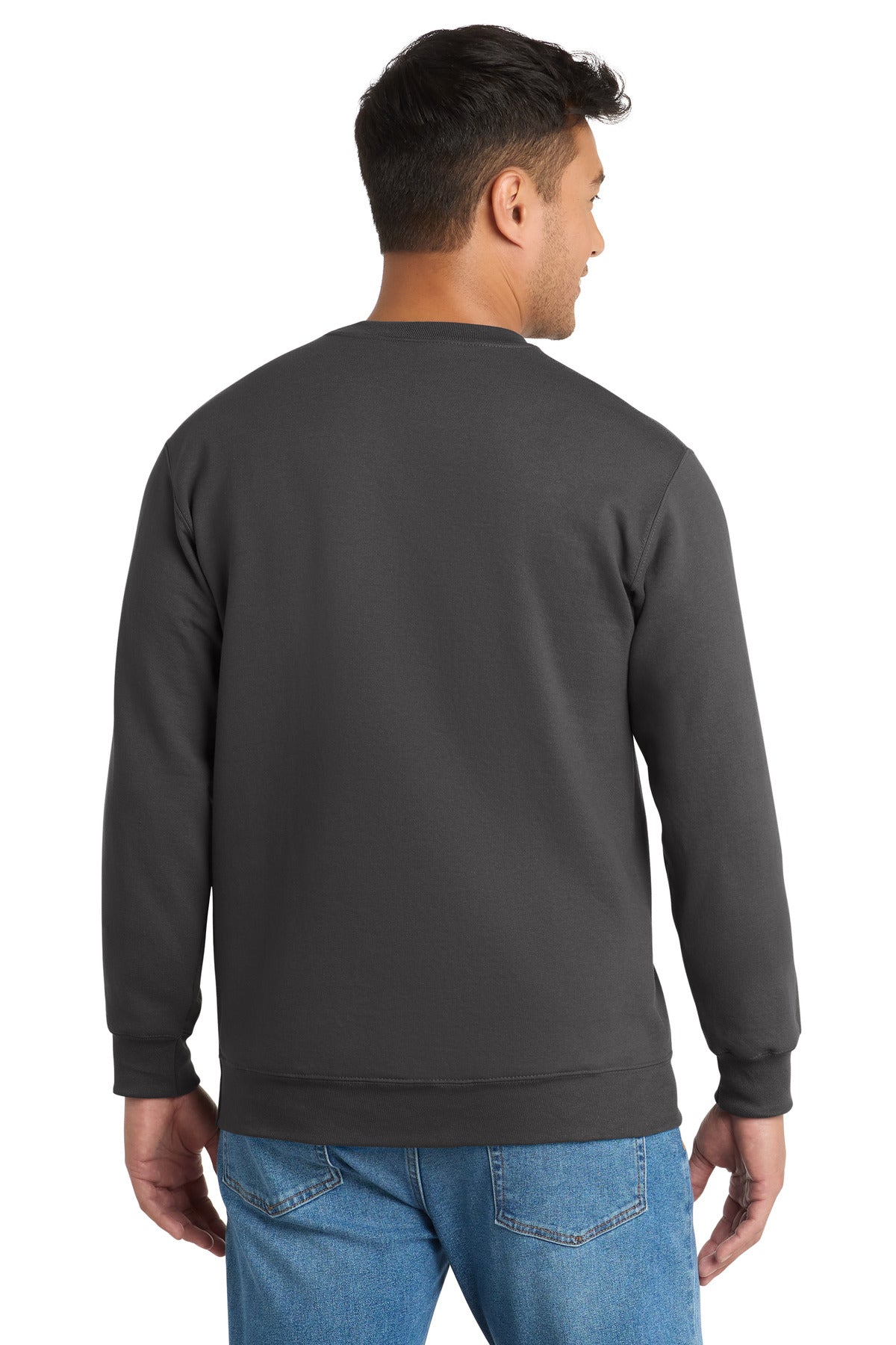 Charcoal Port & Co Essential Fleece Crewneck Sweatshirt. PC90 plain