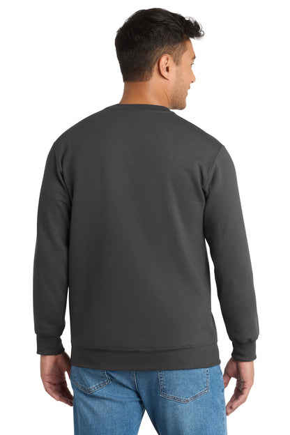 Charcoal Port & Co Essential Fleece Crewneck Sweatshirt. PC90 plain