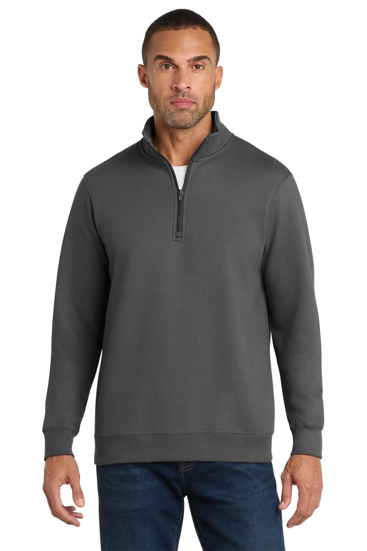 Charcoal Port & Co Fan Favorite Fleece 1/4-Zip Pullover Sweatshirt. PC850Q plain