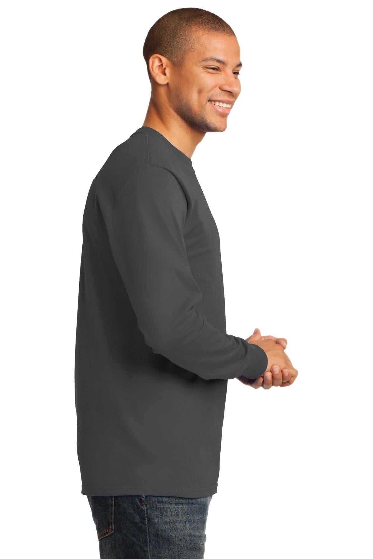 Charcoal Port & Co Long Sleeve Essential Tee. PC61LS plain