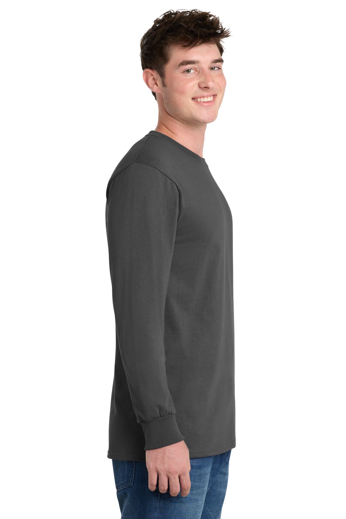 Charcoal Port & Co Long Sleeve Essential Tee. PC61LS plain