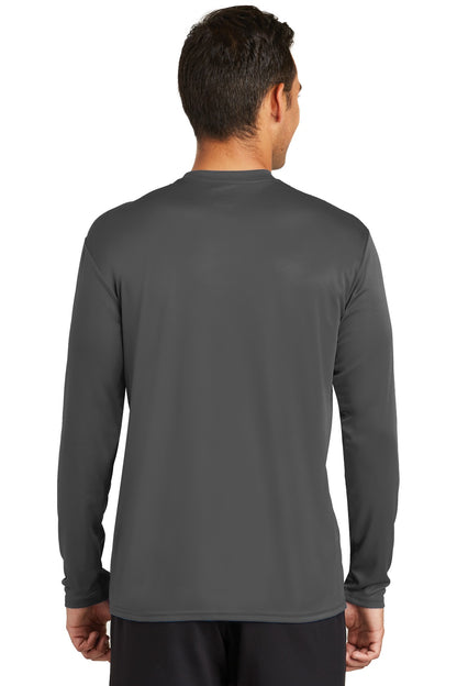 Charcoal Port & Co Long Sleeve Performance Tee. PC380LS plain
