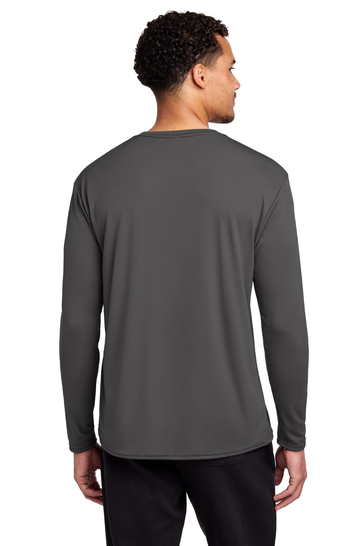 Charcoal Port & Co Long Sleeve Performance Tee. PC380LS plain