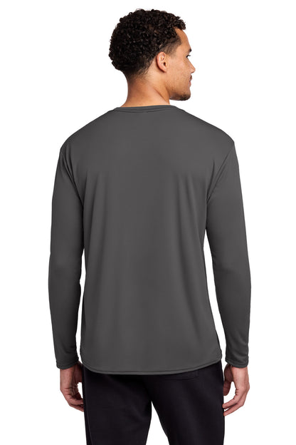 Charcoal Port & Co Long Sleeve Performance Tee. PC380LS plain