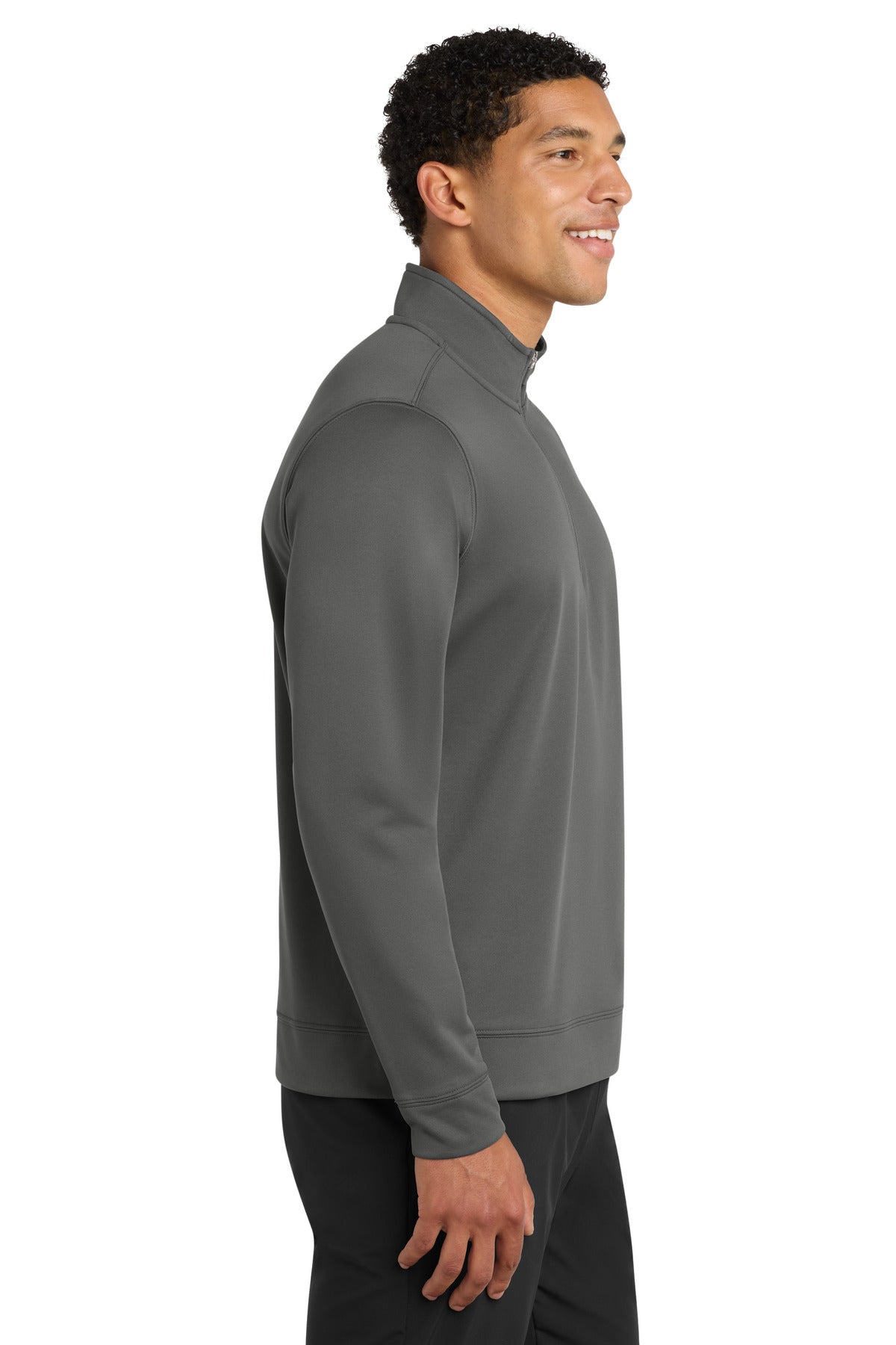 Charcoal Port & Co Performance Fleece 1/4-Zip Pullover Sweatshirt. PC590Q plain