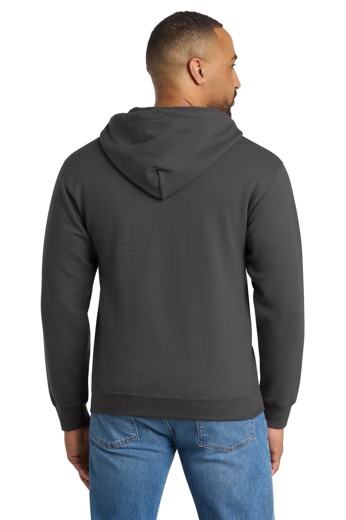 Charcoal Port & Co Tall Essential Fleece Full-Zip Hooded Sweatshirt. PC90ZHT plain