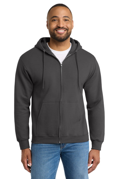 Charcoal Port & Co Tall Essential Fleece Full-Zip Hooded Sweatshirt. PC90ZHT plain