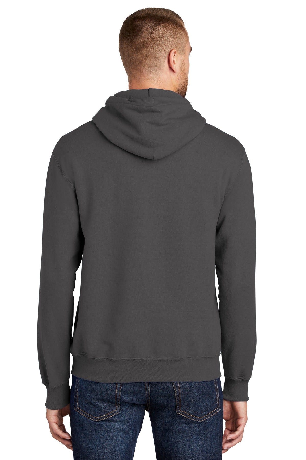 Charcoal Port & Co Tall Essential Fleece Pullover Hooded Sweatshirt. PC90HT plain