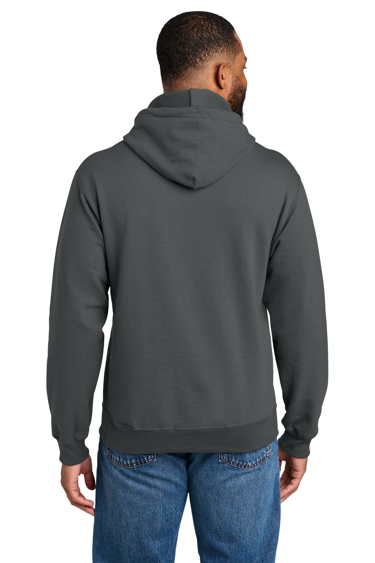 Charcoal Port & Co Tall Essential Fleece Pullover Hooded Sweatshirt. PC90HT plain