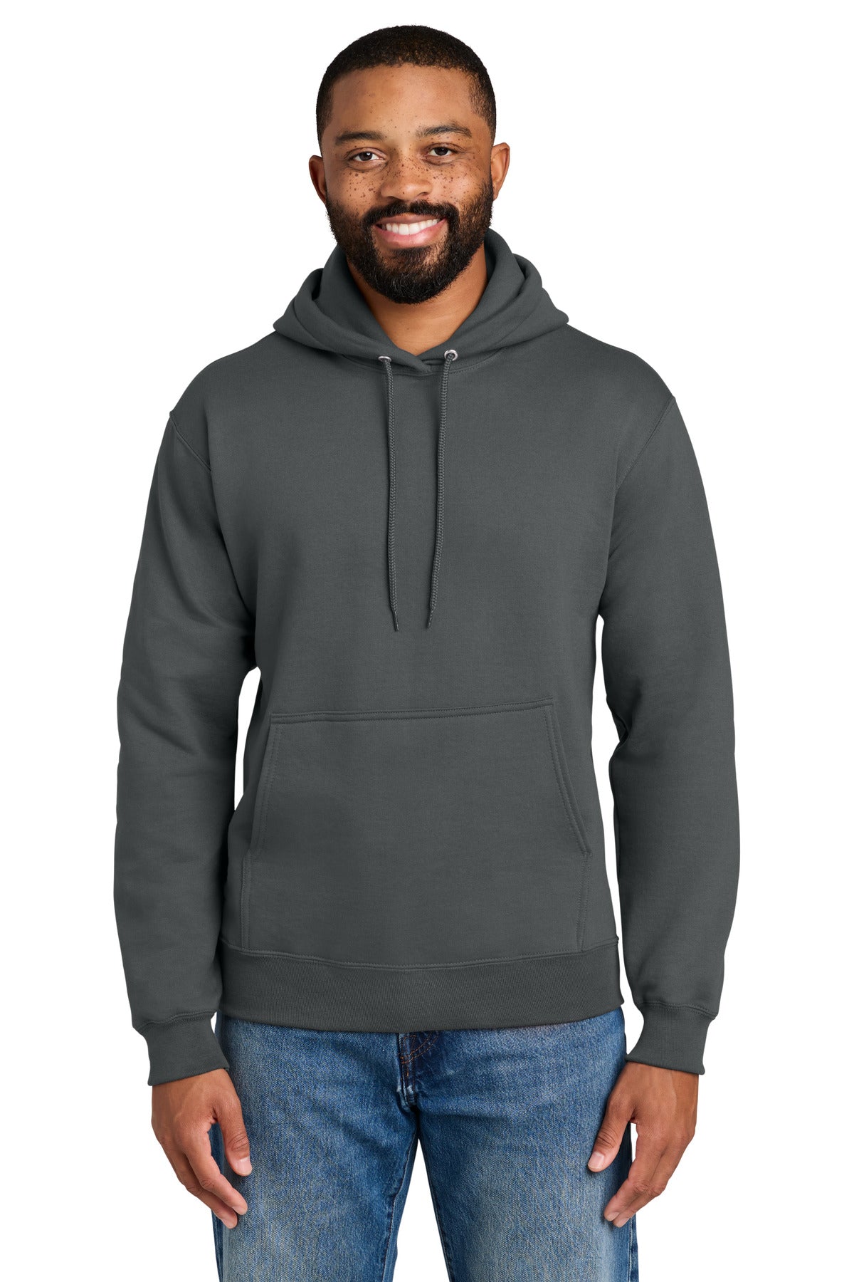 Charcoal Port & Co Tall Essential Fleece Pullover Hooded Sweatshirt. PC90HT plain