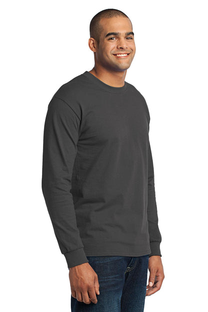Charcoal Port & Co Tall Long Sleeve Core Blend Tee. PC55LST plain
