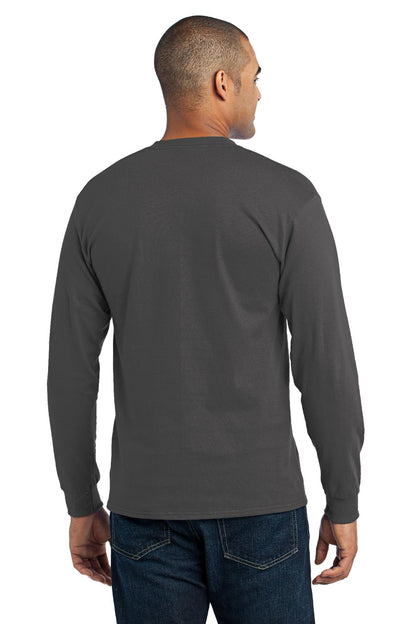 Charcoal Port & Co Tall Long Sleeve Core Blend Tee. PC55LST plain