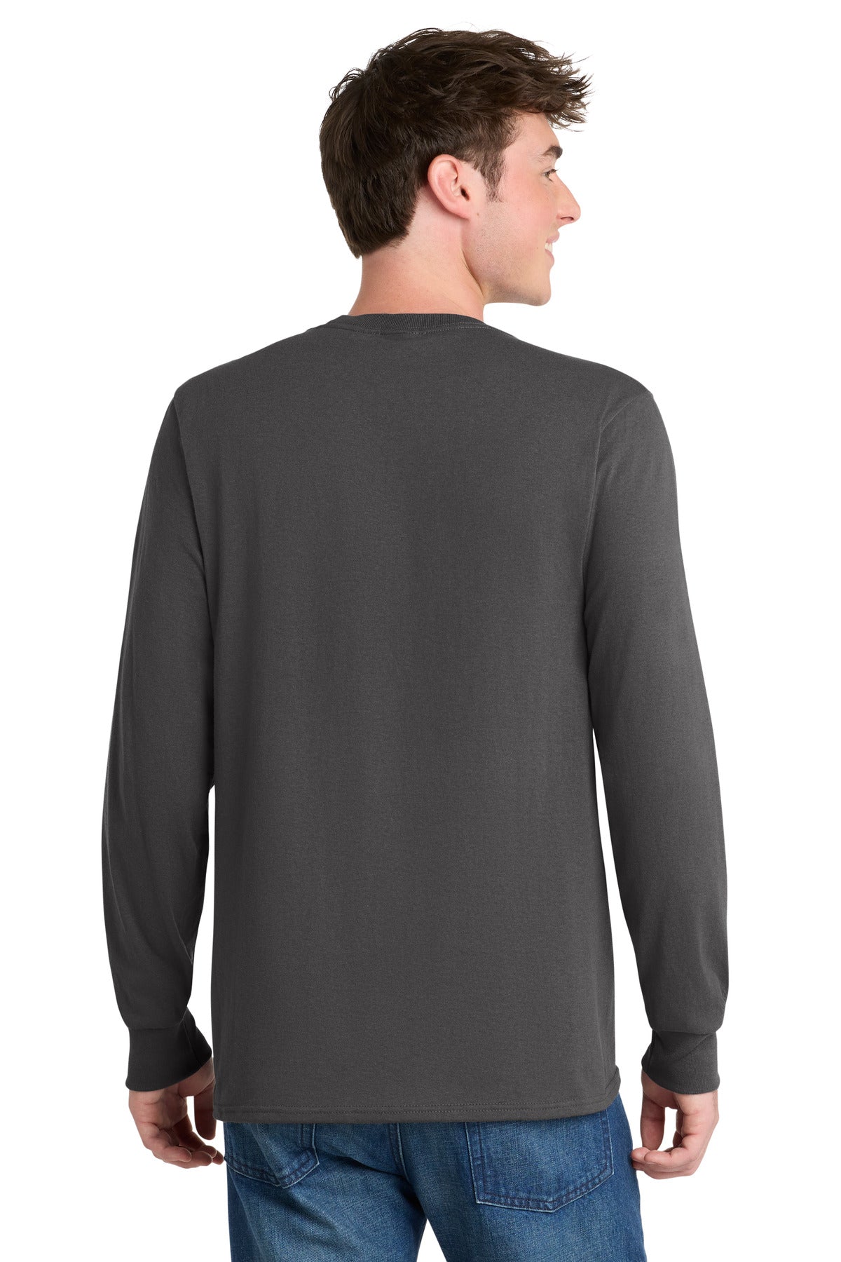 Charcoal Port & Co Tall Long Sleeve Core Blend Tee. PC55LST plain