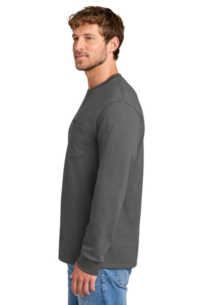 Charcoal Port & Co Tall Long Sleeve Essential Pocket Tee. PC61LSPT plain