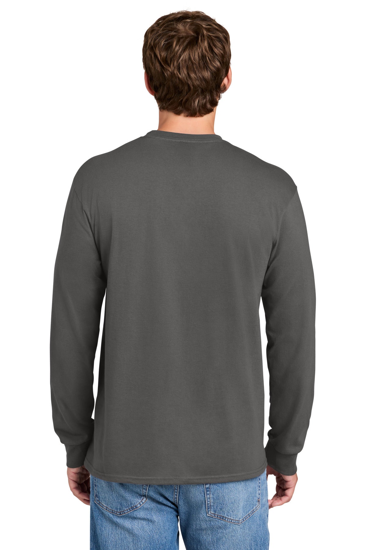 Charcoal Port & Co Tall Long Sleeve Essential Pocket Tee. PC61LSPT plain