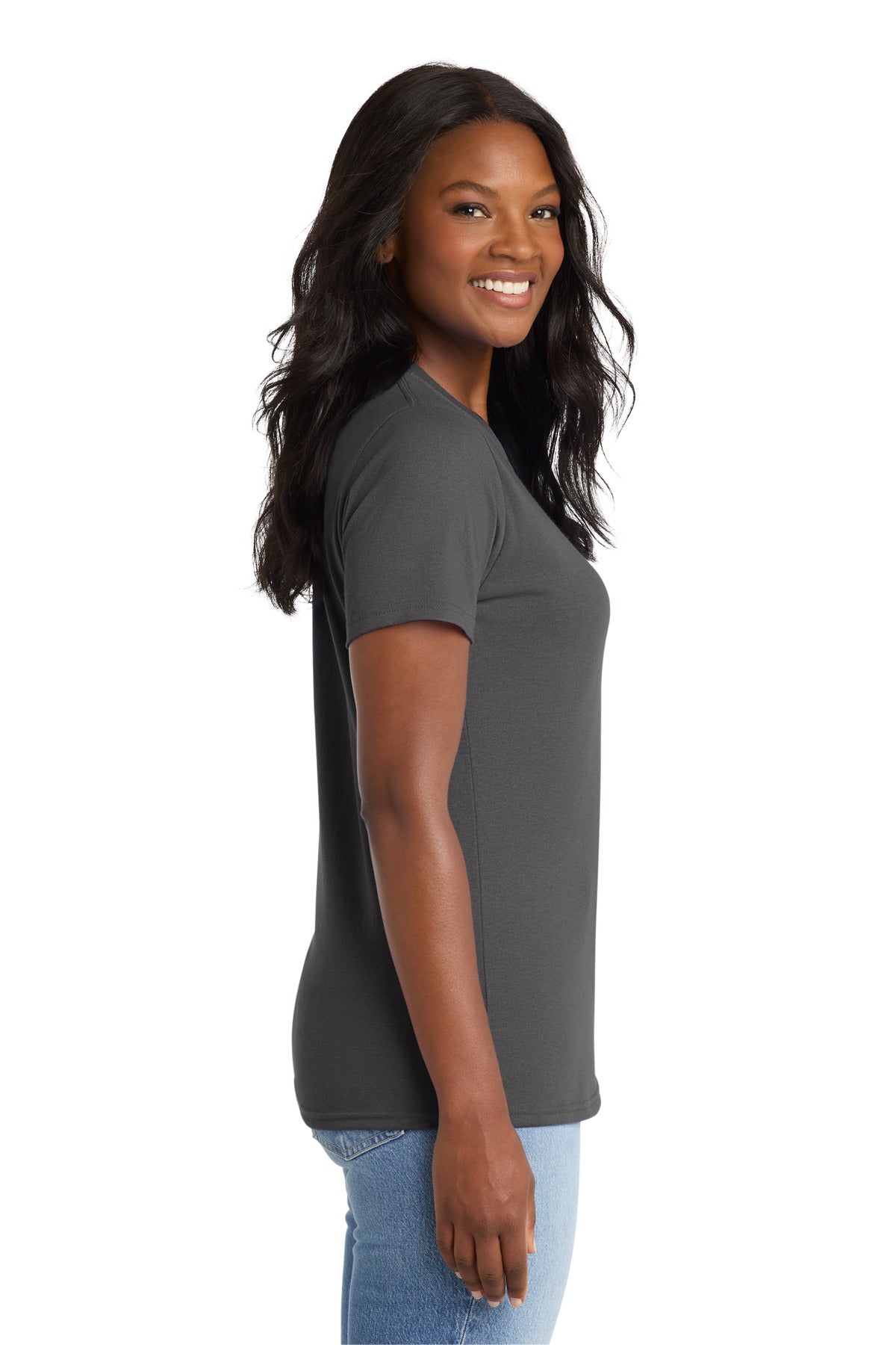 Charcoal Port & Co Women's Core Blend Tee. LPC55 plain