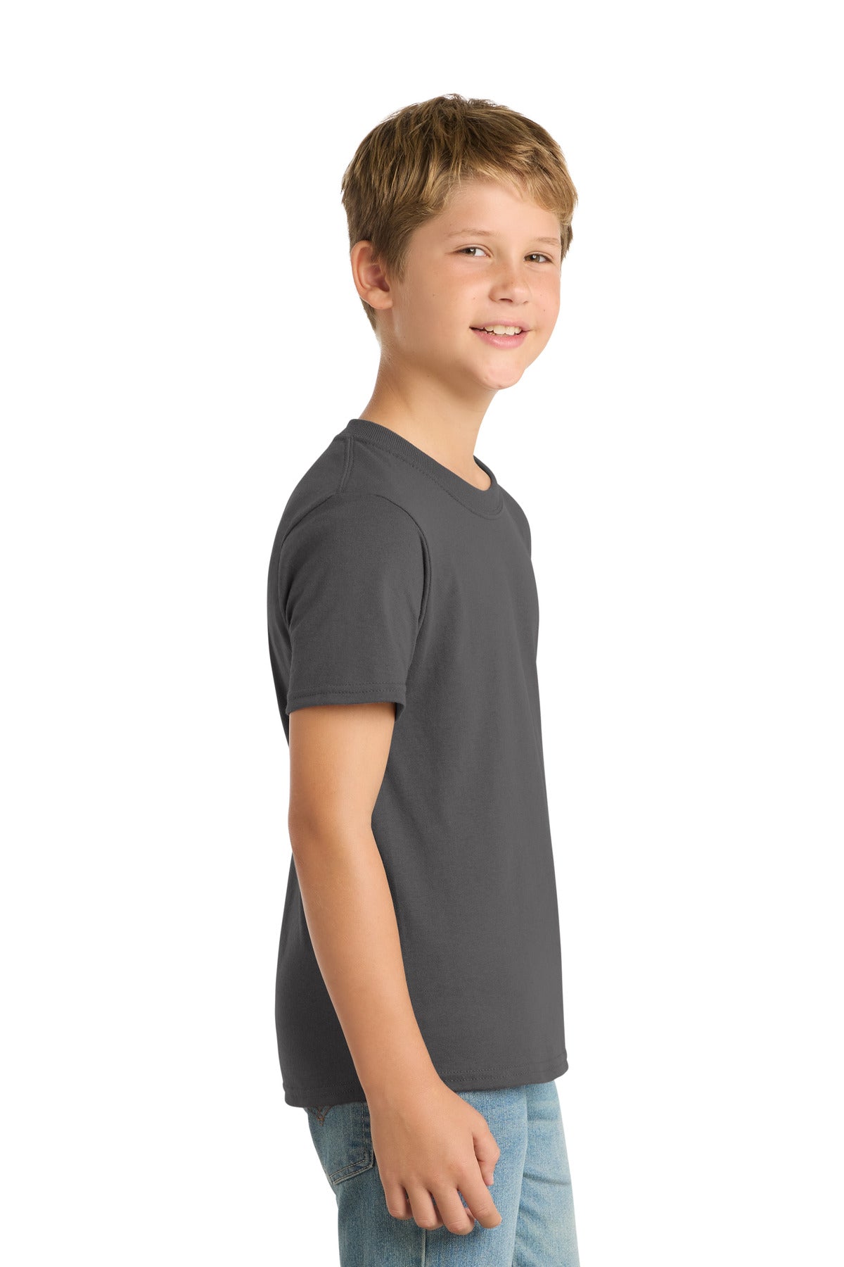 Charcoal Port & Co Youth Core Blend Tee. PC55Y plain