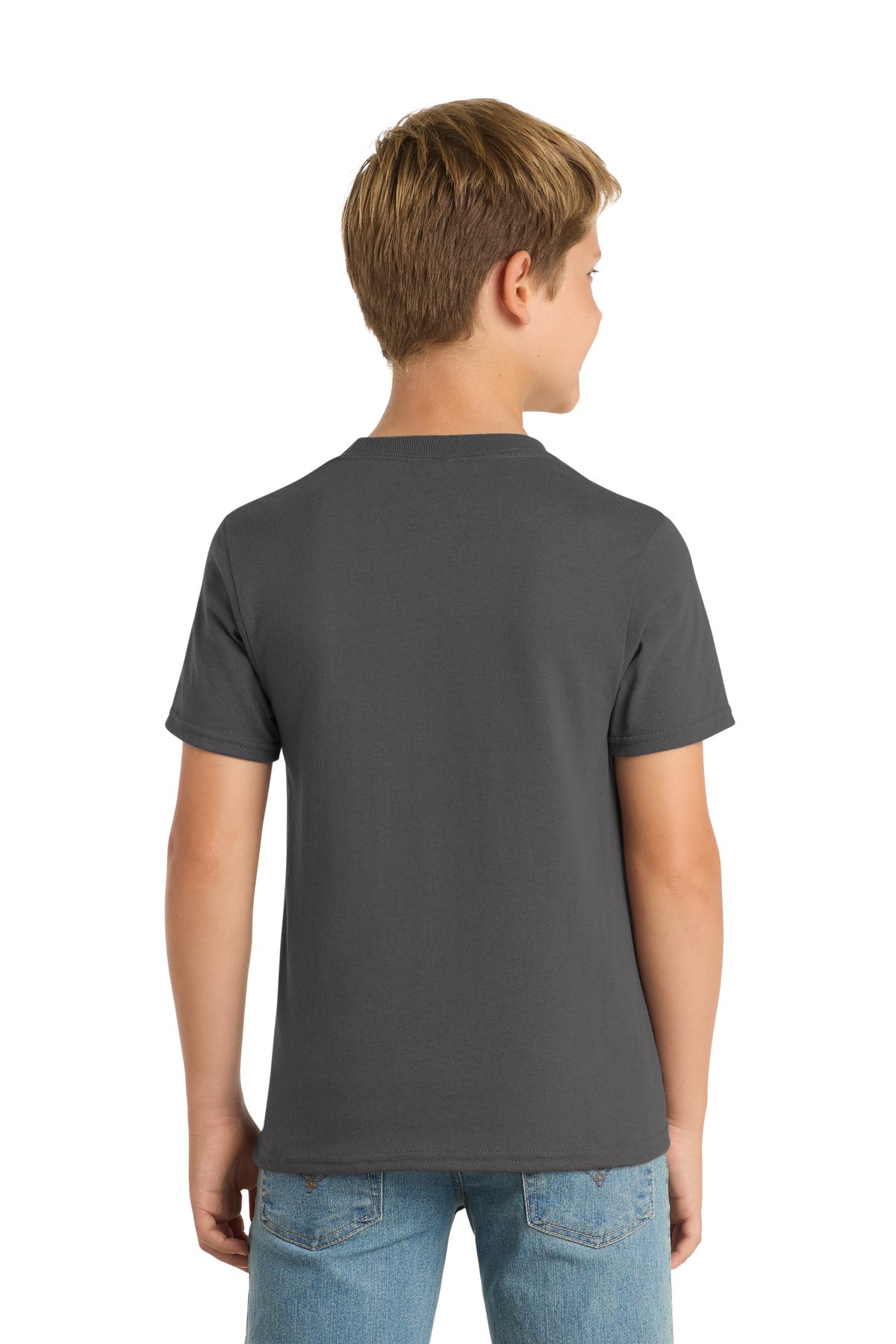 Charcoal Port & Co Youth Core Blend Tee. PC55Y plain