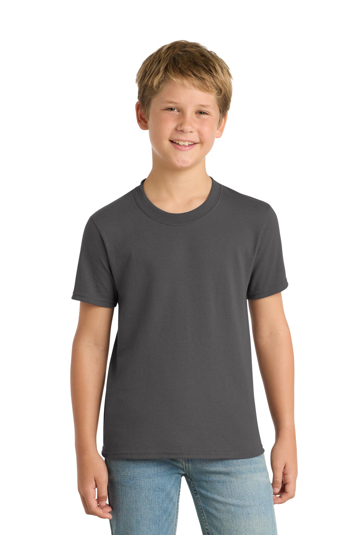Charcoal Port & Co Youth Core Blend Tee. PC55Y plain
